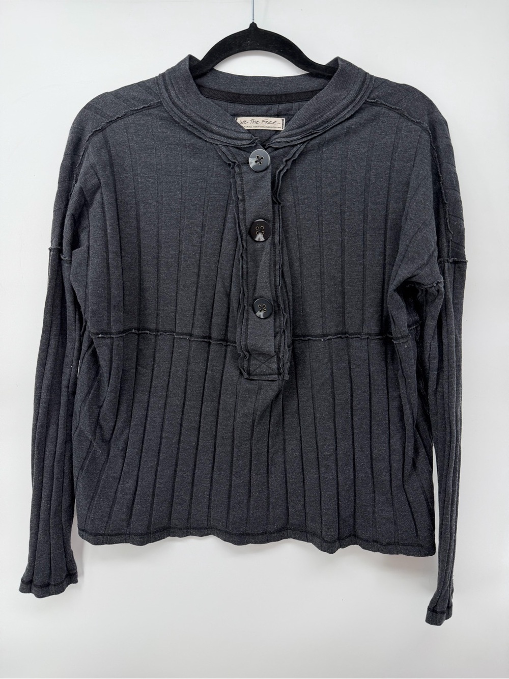 Free People We The Free In The Mix Henley Dark Gray Black Size XS Oversized